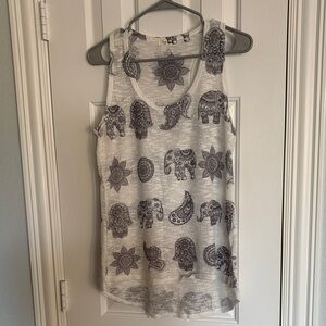 Cream & Gray Elephant Print Tank Top